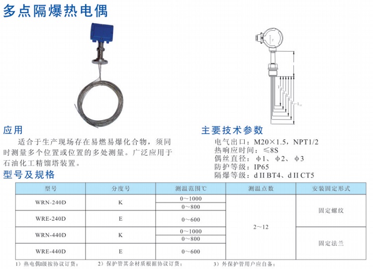 多点隔爆热电偶WRN-440D